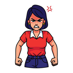 Anger expression: An animated illustration captures a woman consumed by anger, her face contorted with rage, showcasing the intense emotion of frustration.