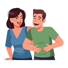 Fototapeta premium Joyful Teasing: In this vibrant illustration, a woman playfully teases a laughing man. capturing a playful moment of connection and shared mirth.