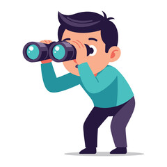 Curious Observer: A captivating illustration of a curious individual gazing intently through binoculars, exuding curiosity and a sense of exploration. 