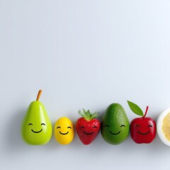Smiling Kawaii Fruits on Pastel Background