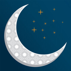 Soft moon and star design blue and dark blue background