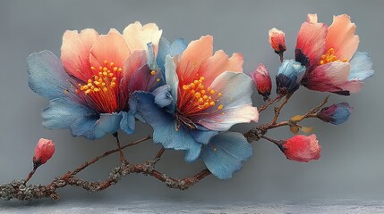 Delicate, pastel-hued cherry blossoms on a branch