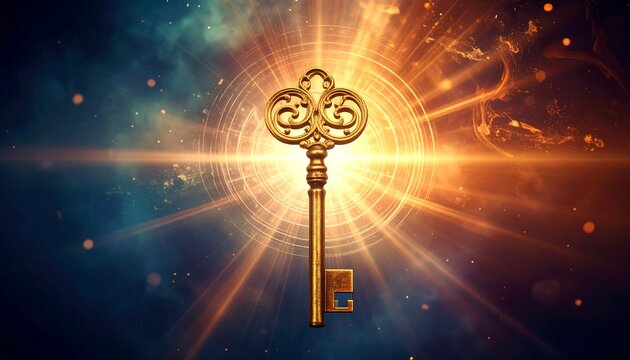 Golden key in a glowing portal
