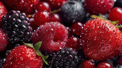 Fresh mixed berries showcasing vibrant colors and natural droplets on a bright surface