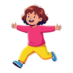 Joyful Youthful: A charming cartoon illustration of a young child with open arms exuding happiness and embracing the concept of playfulness.