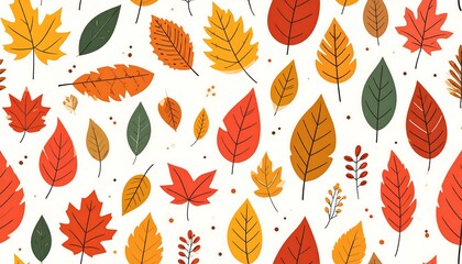 Colorful autumn leaves pattern on a white background.