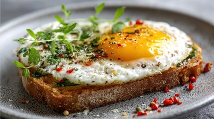 Delicious egg on toast with fresh herbs and spices for a nutritious breakfast