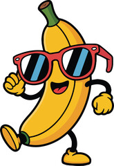a cute cartoon banana character with a smiling face, vector eps, funny banana, fully editable banana