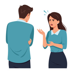Fototapeta premium Conflict resolution illustration: A man and woman in a stylized illustration, with an animated focus on non-verbal communication, representing an emotional exchange.