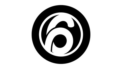 number 6 geometric logo, black isolated silhouette