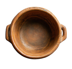 Earthenware pot with handles isolated on transparent background, top view