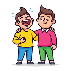 United by Friendship: Two male friend embrace each other and laughing together. The warm embrace signifies friendship and camaraderie.