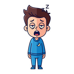 Tiredness: A simple illustration captures a moment of weariness. A person dressed in pajamas is showing exhaustion.