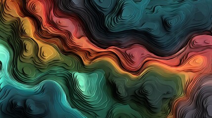 Abstract topographic map illustration with layered colors and contour lines design effect