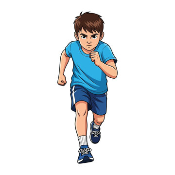 Dynamic Run: A young boy is captured in a dynamic illustration as he strides forward with focused determination, encapsulating the essence of childhood energy and action.
