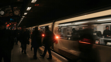 Rush hour at a metro station early in the morning.