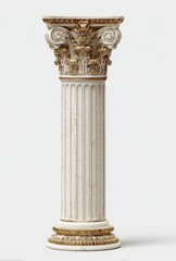 Fototapeta premium Ornate off-white column with gold accents, featuring fluted shaft, detailed capital, and base; classical design