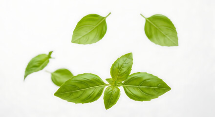Fototapeta premium Fresh Basil Leaves on White Background