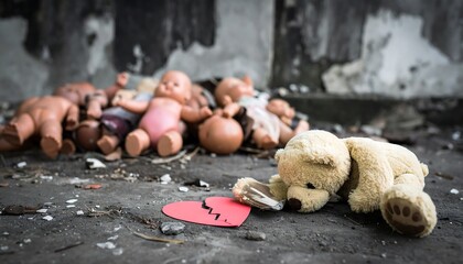 Broken heart teddy bear abandoned dolls