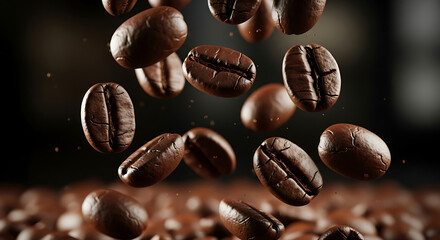 Obraz premium Falling Roasted Coffee Beans