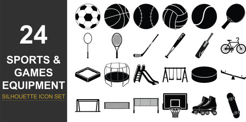 Collection of sports and games equipment icons