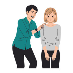 Subtle Comforting: An illustration of two persons. The man giving comfort to a distressed woman, highlighting a tender moment of empathy and support.
