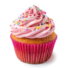 Pink frosted cupcake with colorful sprinkles (3)