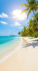 Tropical Paradise Idyllic Beach Scene with Palm Trees and Azure Waters