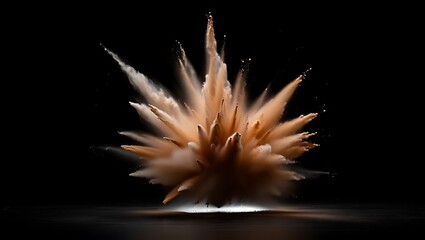 Explosive burst of beige and white powder against a dark background powder explosion beige powder