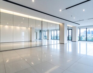 Empty modern office interior with mirrored walls