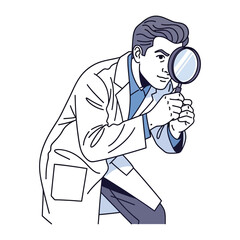 Scientist's Analytical Gaze: A focused scientist in a lab coat peers intently through a magnifying glass, embodying the spirit of scientific inquiry and meticulous examination. 