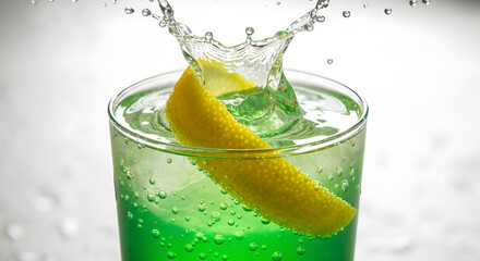 Green Cocktail with Lemon Peel Splash