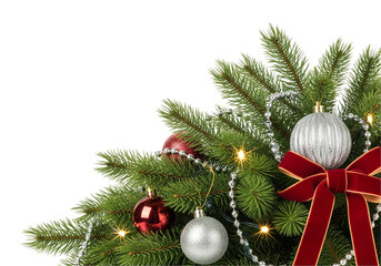 Christmas Tree Branch with Ornaments and Lights