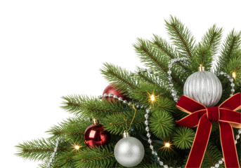 Christmas Tree Branch with Ornaments and Lights