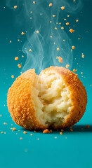 Hot Arancini Ball with Steam and Crumbs