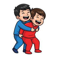 Joyful Friendship: A heartwarming illustration captures the essence of pure friendship, showcasing two young friends sharing a hug and laughter, representing bond, warmth, and affection.