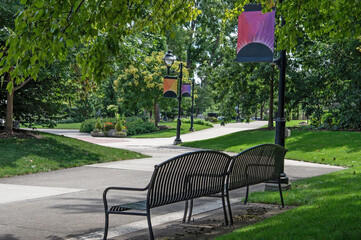 Beautiful Park with Paths and Benches