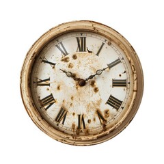 Antique wall clock with distressed cream-colored frame