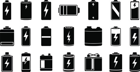 Fototapeta premium Collection of battery icons representing power, energy, and electrical charge