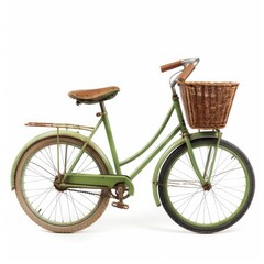 Vintage green bicycle with wicker basket
