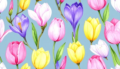 Fototapeta premium Spring Flowers Seamless Pattern