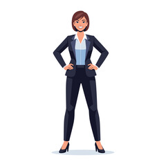 Confident professional: A poised and confident businesswoman, clad in a sharp business suit, stands tall, radiating a sense of authority and capability.
