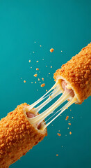 Korean Corn Dog with Cheese Pull on Blue