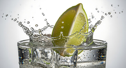 Lime Wedge Plunging into Glass of Water