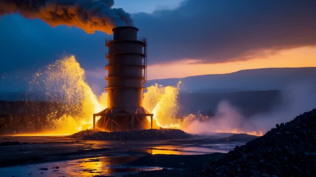 Molten Slag Explodes at Industrial Tower Base