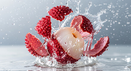 Lychee Fruit Splashing in Water