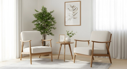 Cozy Living Room with Armchairs and Natural Light, Peaceful Home Decor