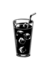 Glass of Cold Drink with Ice Cubes and Straw
