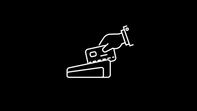 "Credit card payment line icon animation showing hand inserting card, digital transaction, banking, finance, shopping, electronic payment, minimal design"