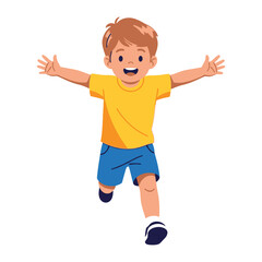 Joyful Running Child: A charming illustration of a happy child with outstretched arms, running with boundless energy and delight. Capturing the essence of youth and freedom, embodying joy and freedom.
